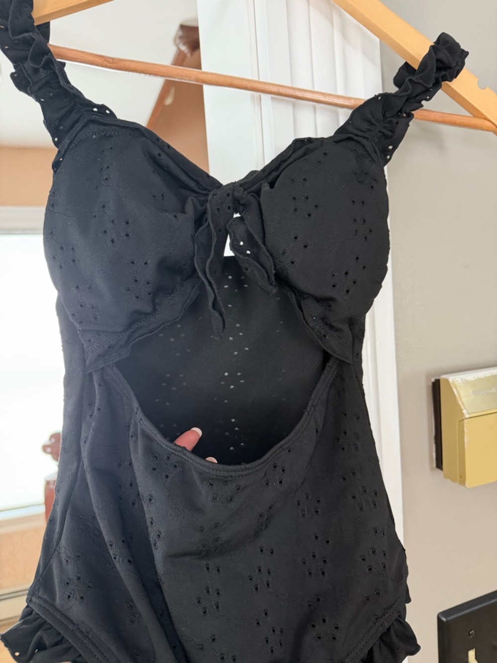 Black Eyelet Ruffle One-Piece Swimsuit - Picture 3 of 9